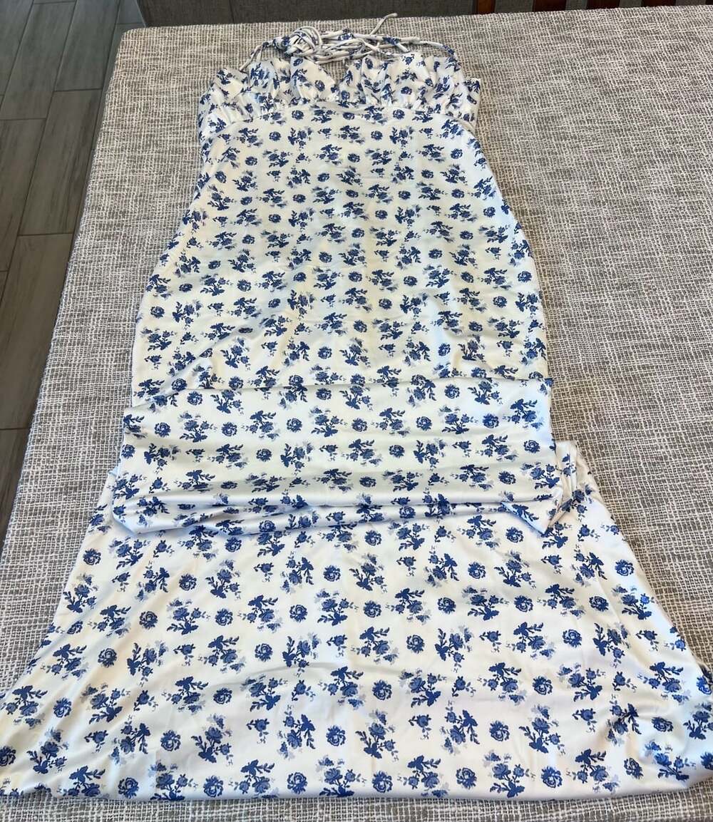 Parthea Blue Floral Halter Midi Dress Size XL